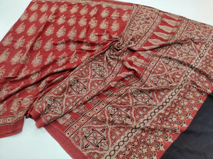 Ajrakh pure Handblock Printed Mul Cotton Sarees