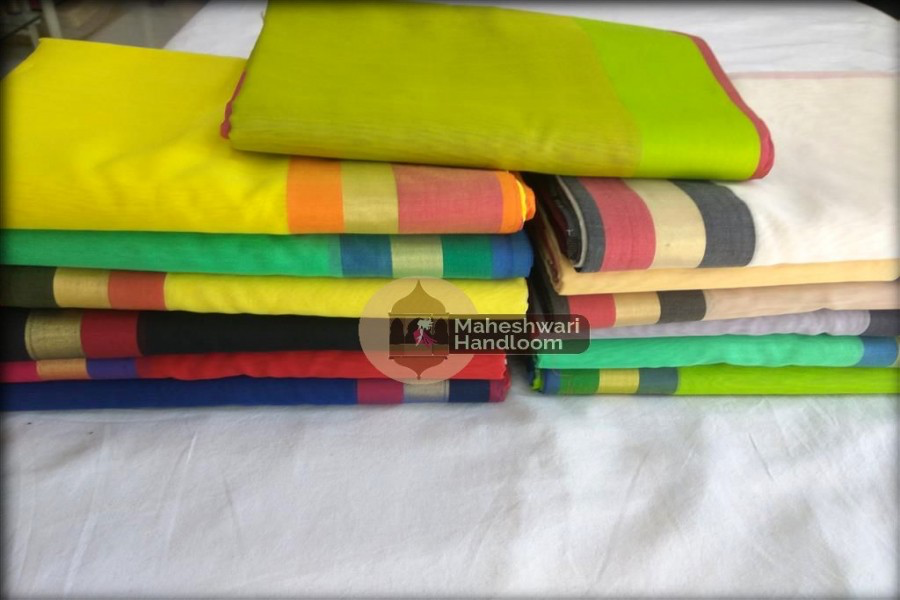 Maheshwari Handloom Silk Traditional Teen Kinar Sarees Supplier
