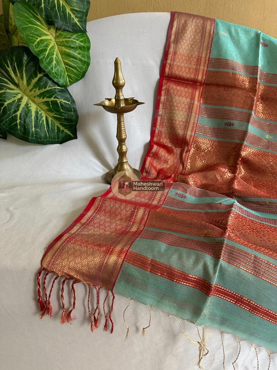 Maheshwari Aqua Green Tissue Rich Pallu Saree 02