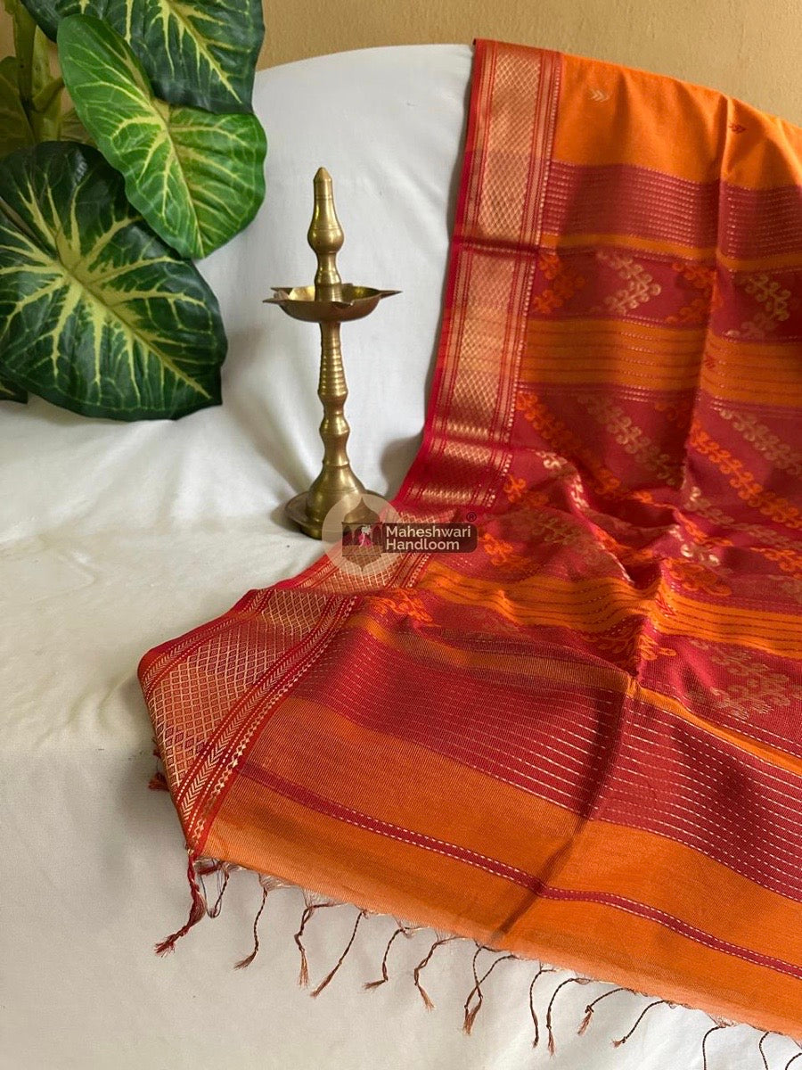 Maheshwari Orange Tissue Rich Pallu Saree 023