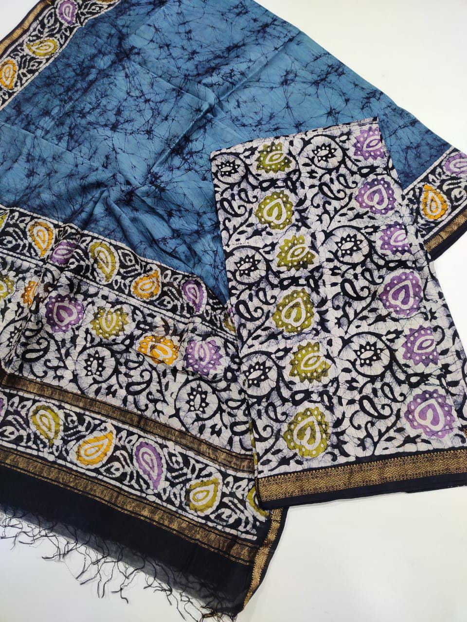 Blue Maheshwari Batik Print Suit
