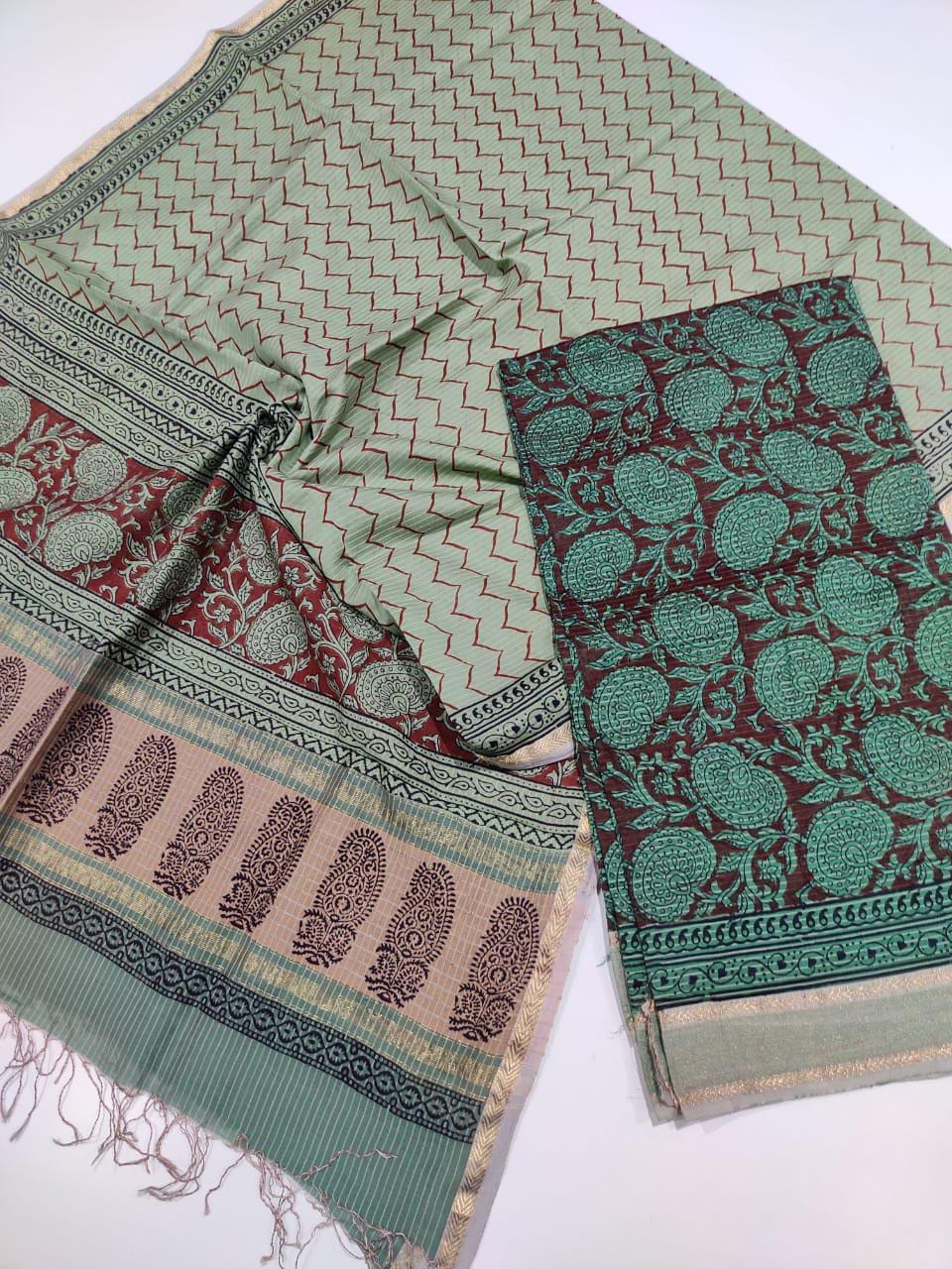 Green Maheshwari Batik Print Suit