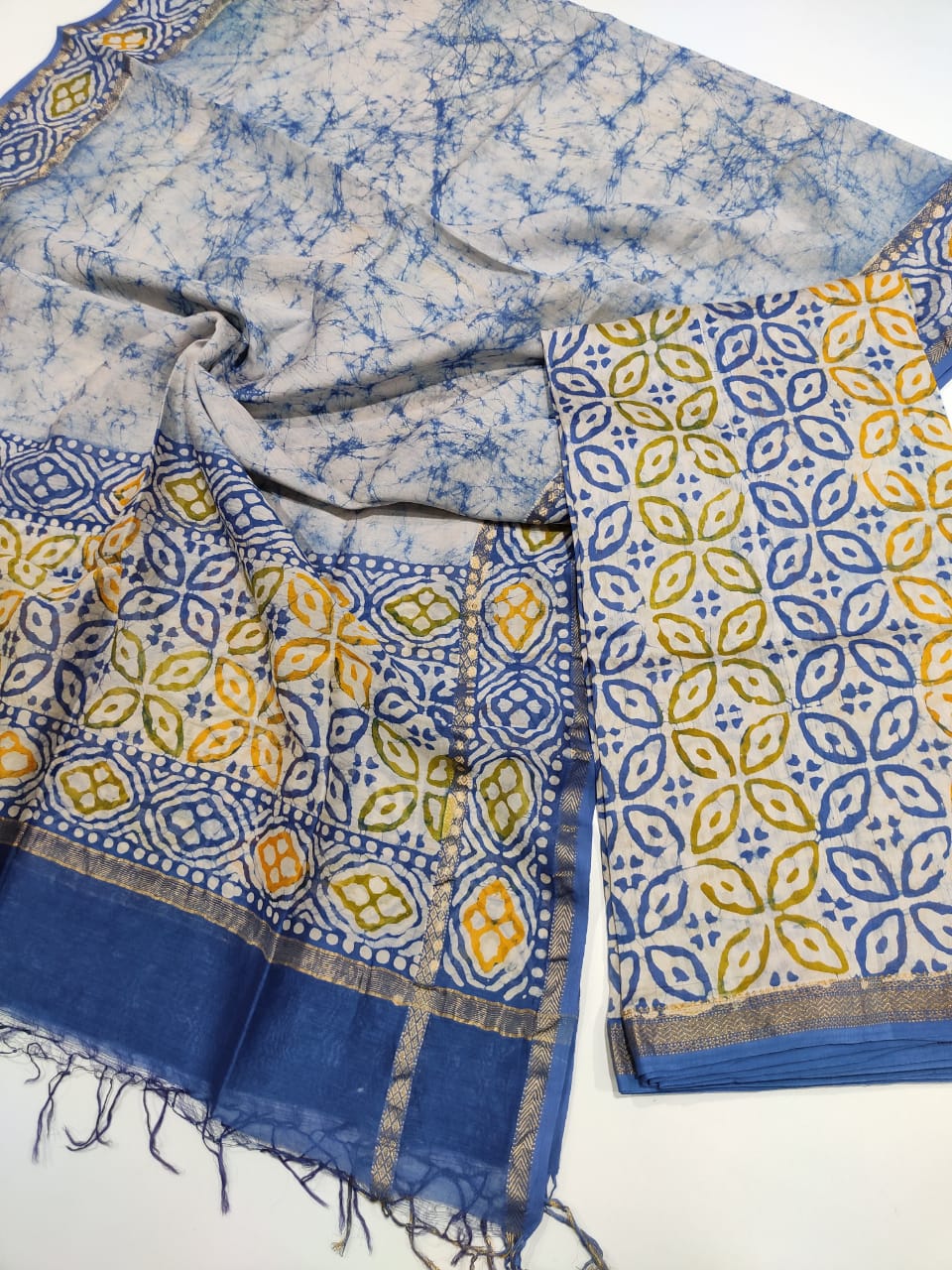 Dark Blue Maheshwari Batik Print Suit