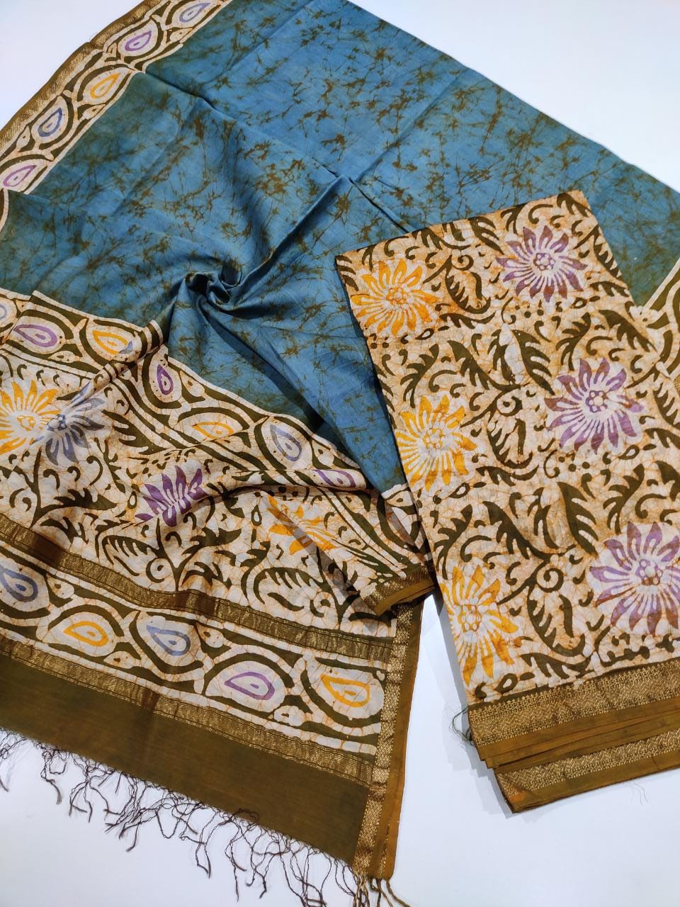 Ocean Blue Maheshwari Batik Print Suit