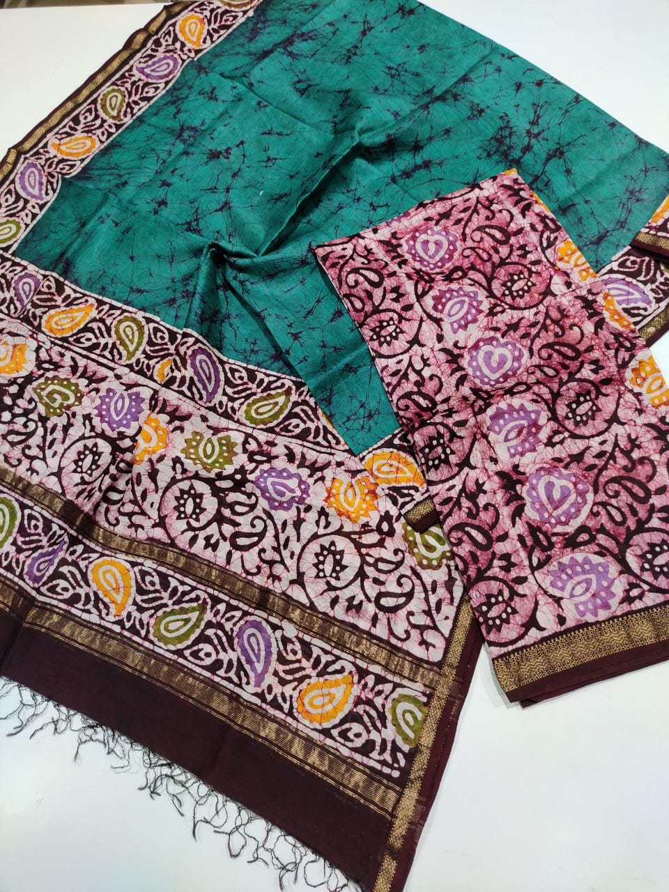 Sea Green Maheshwari Batik Print Suit