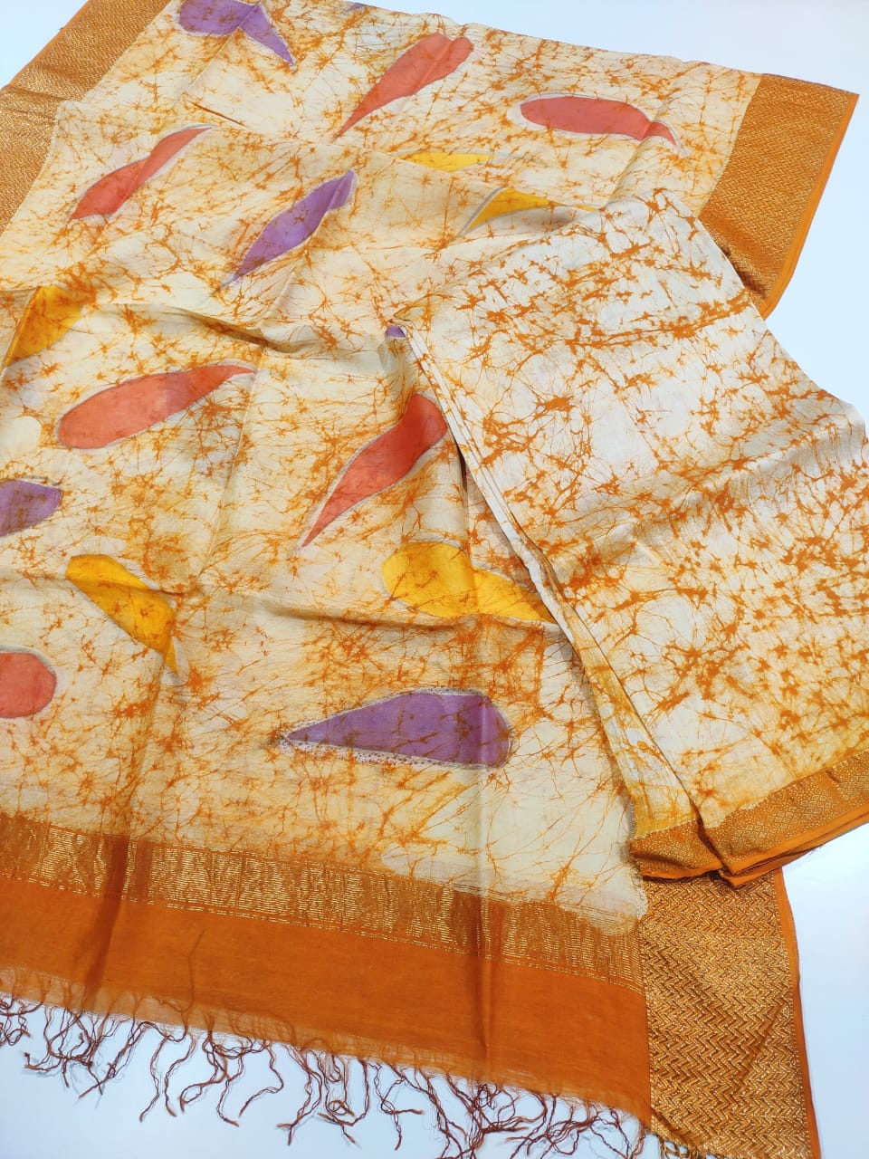 Orange Yellow Maheshwari Batik Print Suit