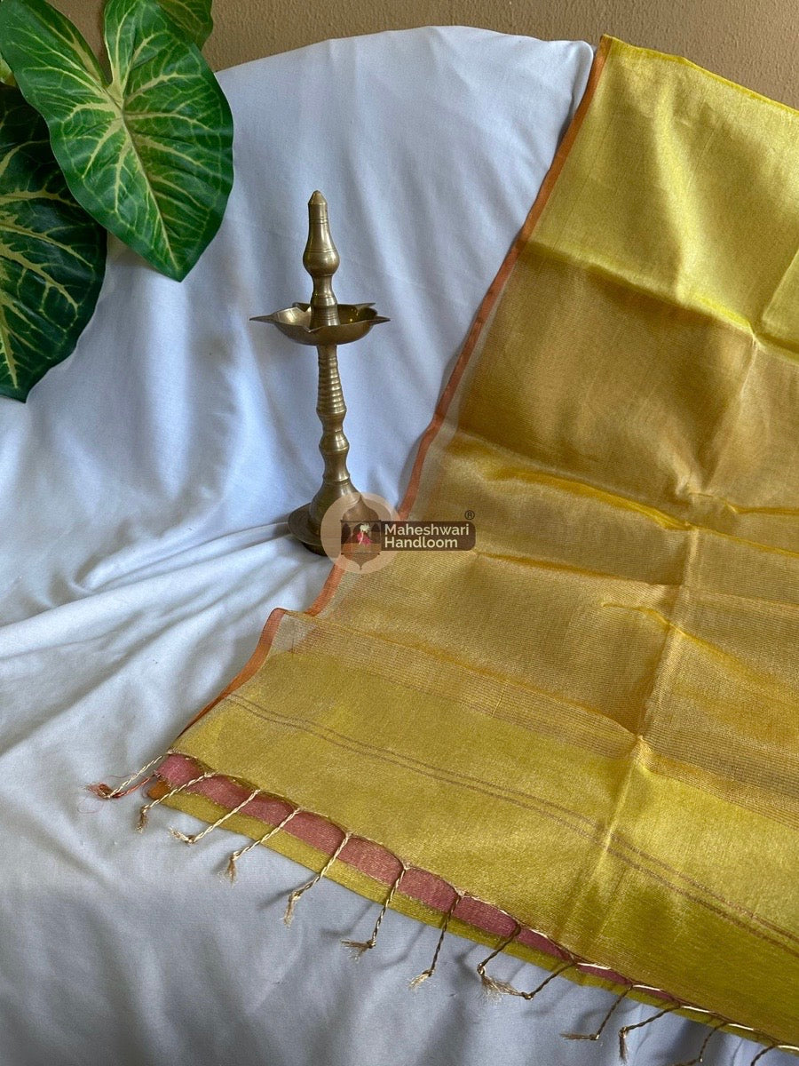 Maheshwari Lemon Yellow Tissue Silk Saree 