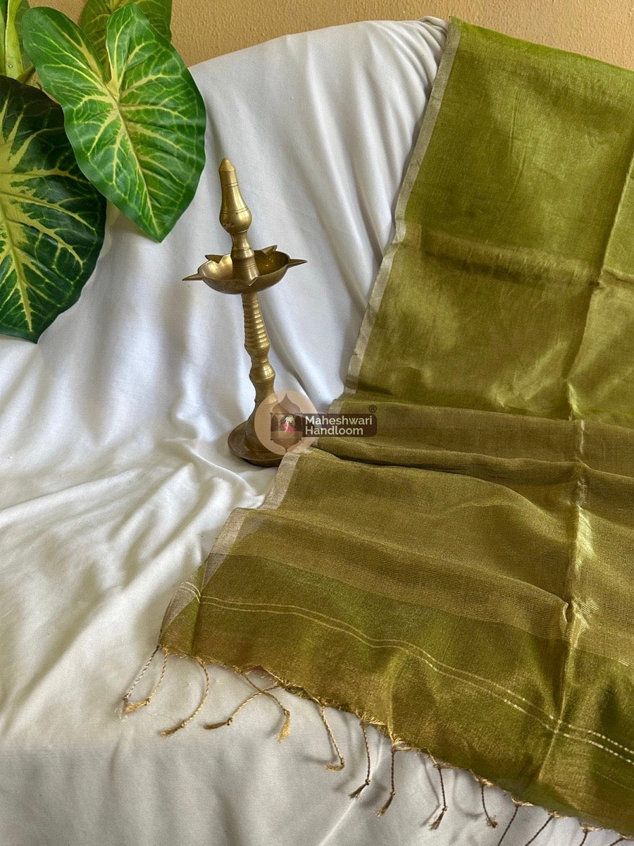 Maheshwari Mehendi Green Tissue Silk Saree 