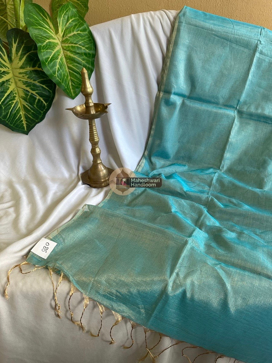 Maheshwari Light Blue Tissue Silk Saree