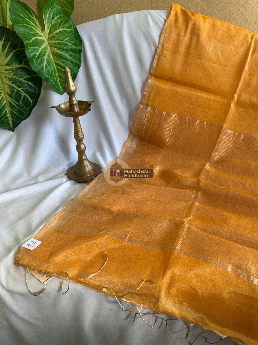 Maheshwari Yellow Tissue Silk Saree 