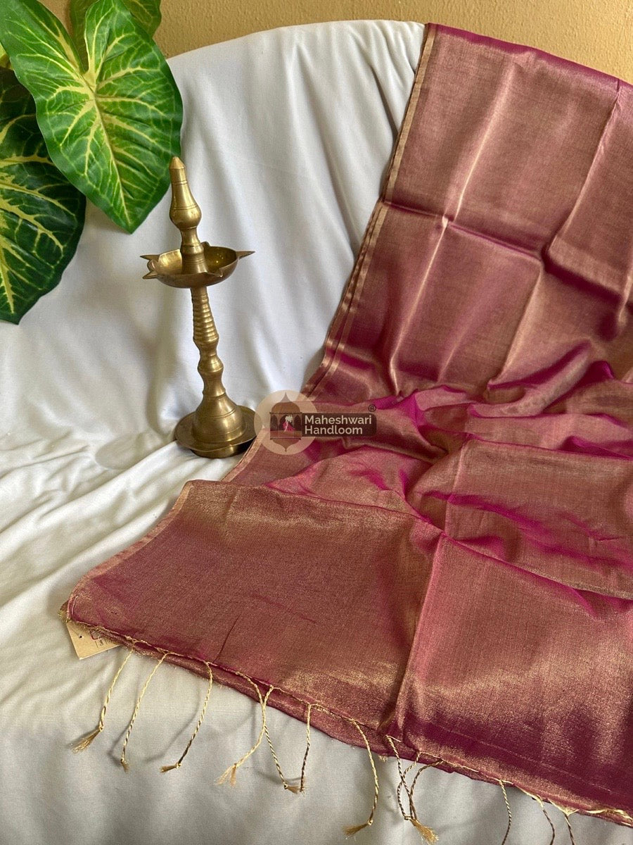 Maheshwari Pink Tissue Silk Saree 