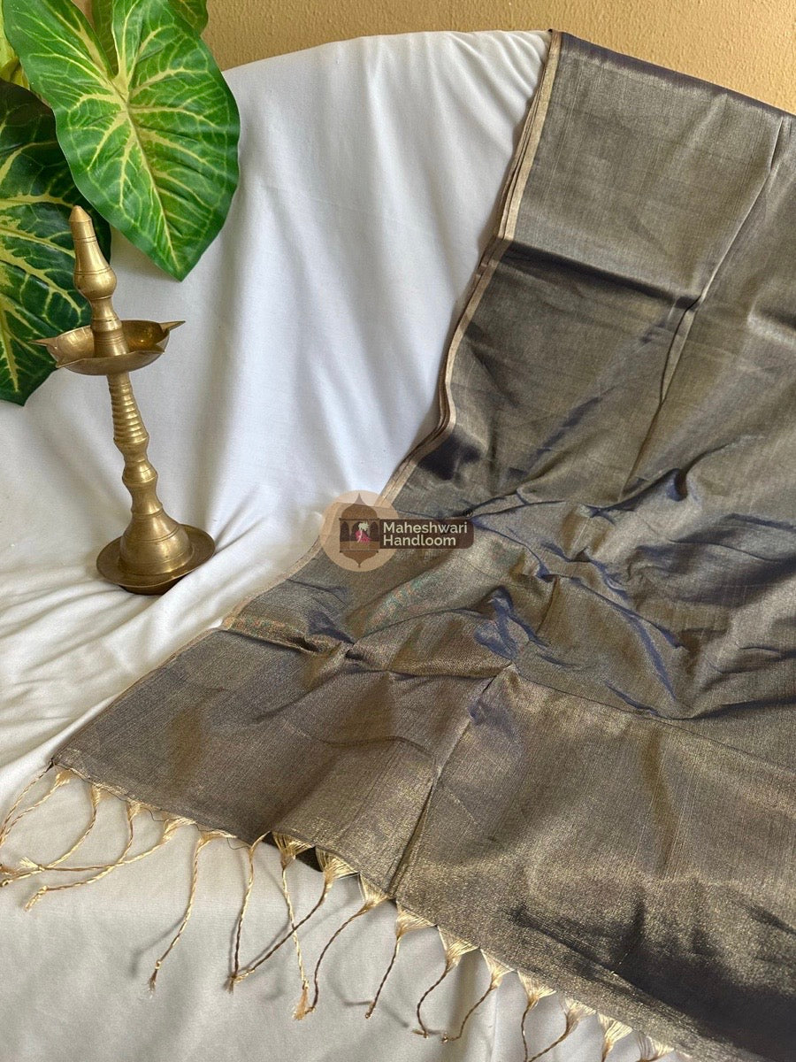 Maheshwari Black Tissue Silk Saree