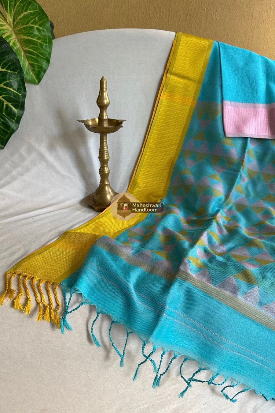 Maheshwari Sky Blue Damru Pallu Saree 