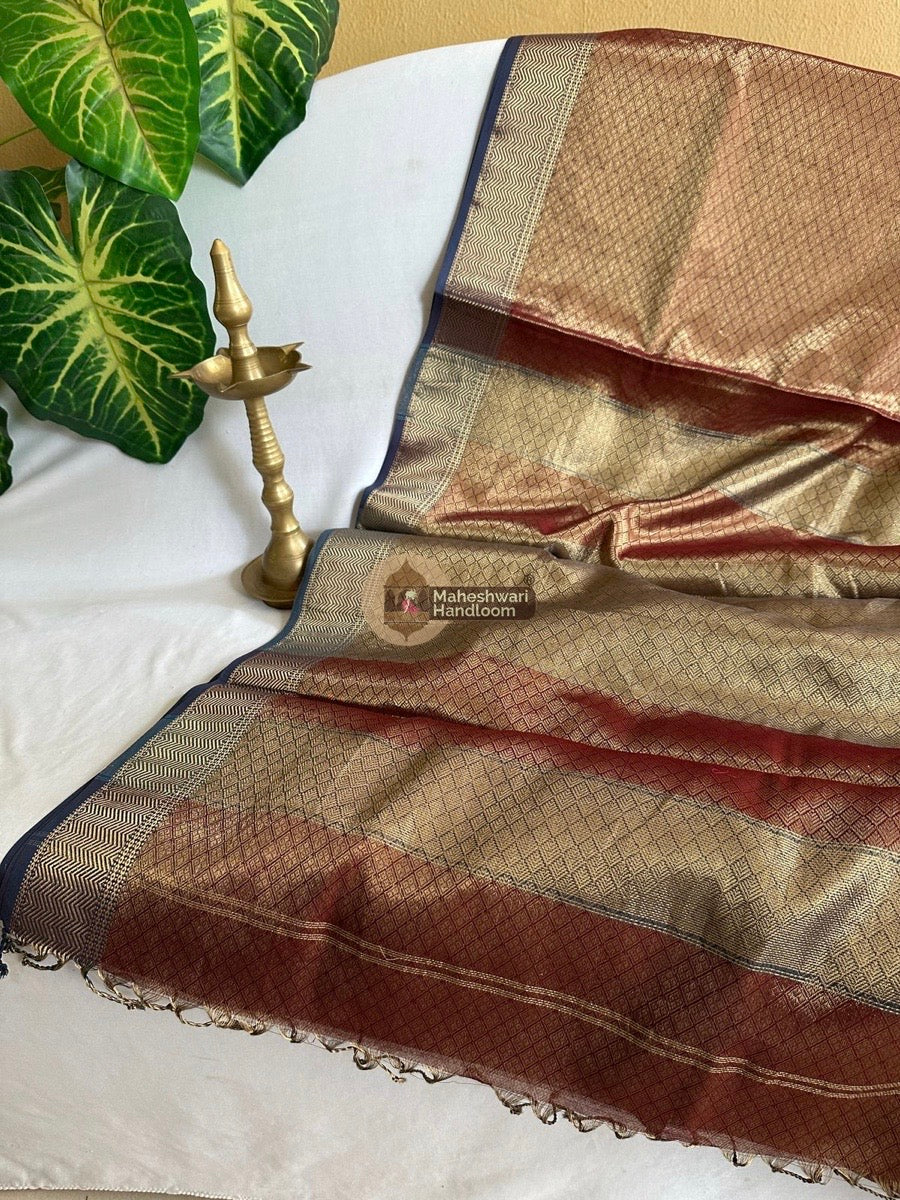 Maheshwari Brown 4 Pedal Tissue Silk Saree 