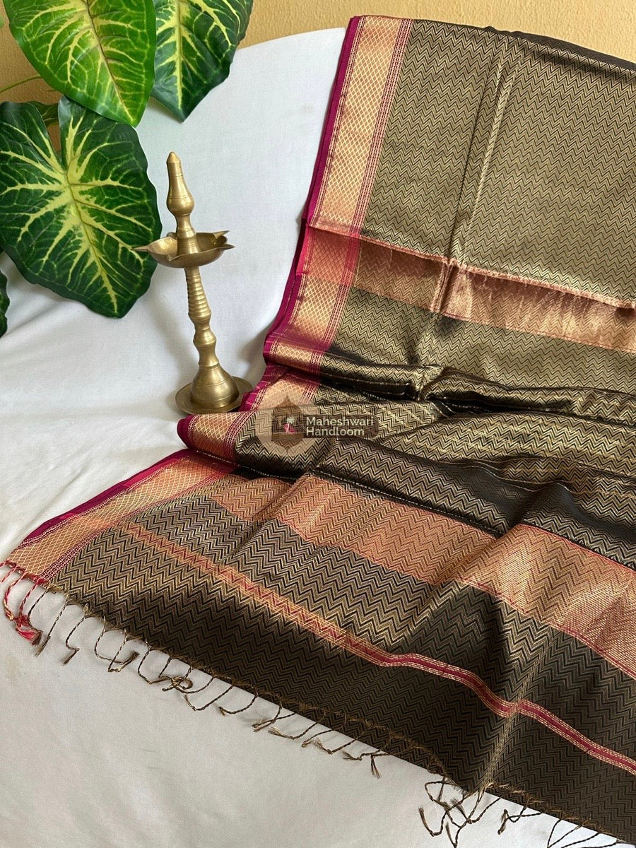 Maheshwari Black 4 Pedal Tissue Silk Saree 