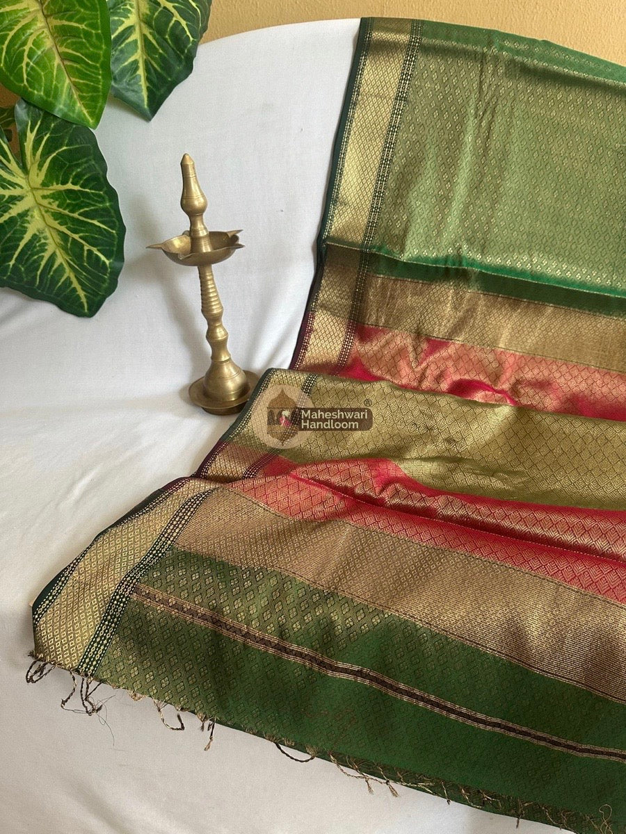 Maheshwari Green 4 Pedal Tissue Silk Saree 