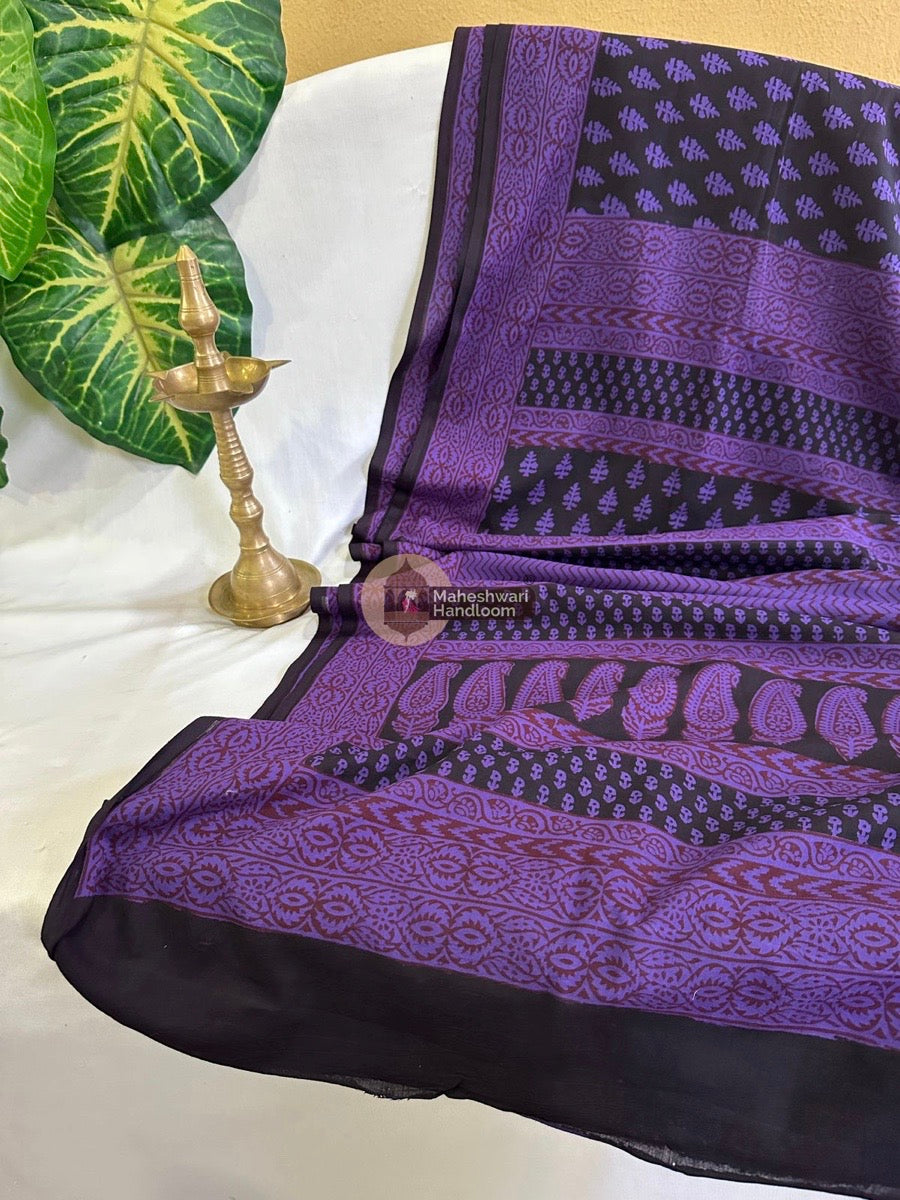 Purple Bagh Print Cotton Saree - 06