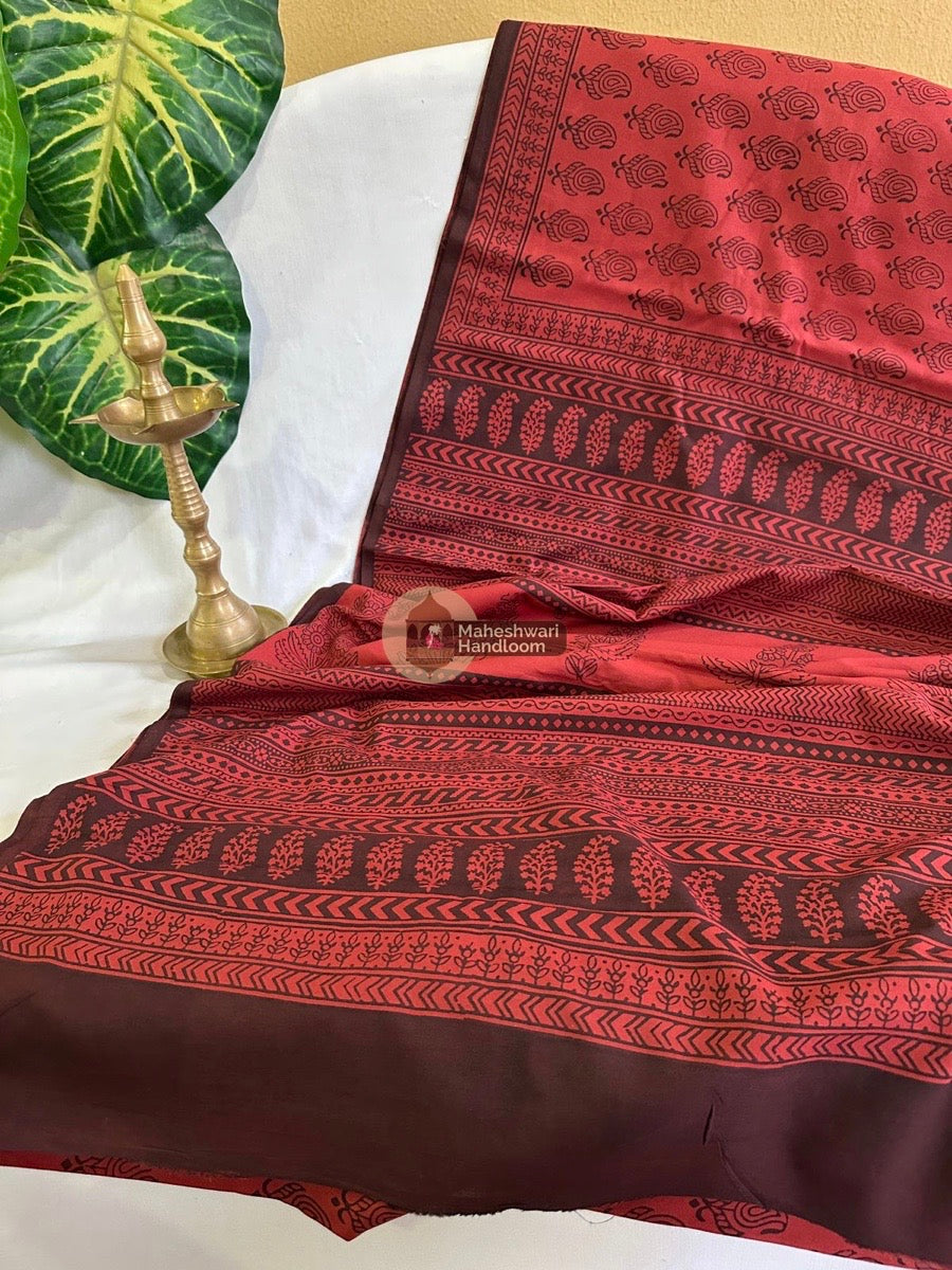 Red Bagh Print Cotton Saree - 03