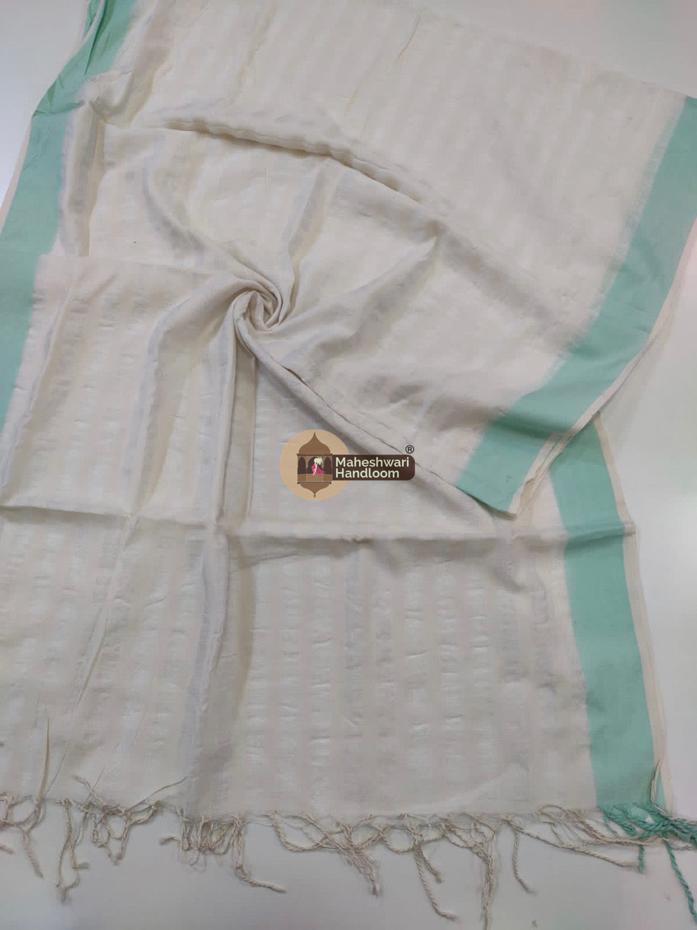 Maheshwari White Silk Dupatta