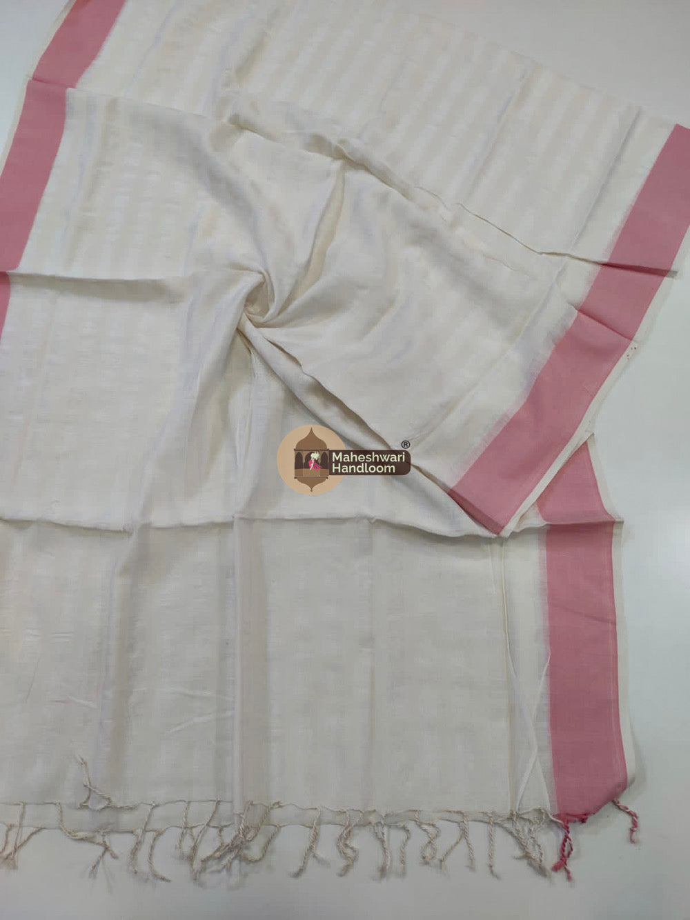 Maheshwari White Silk Dupatta