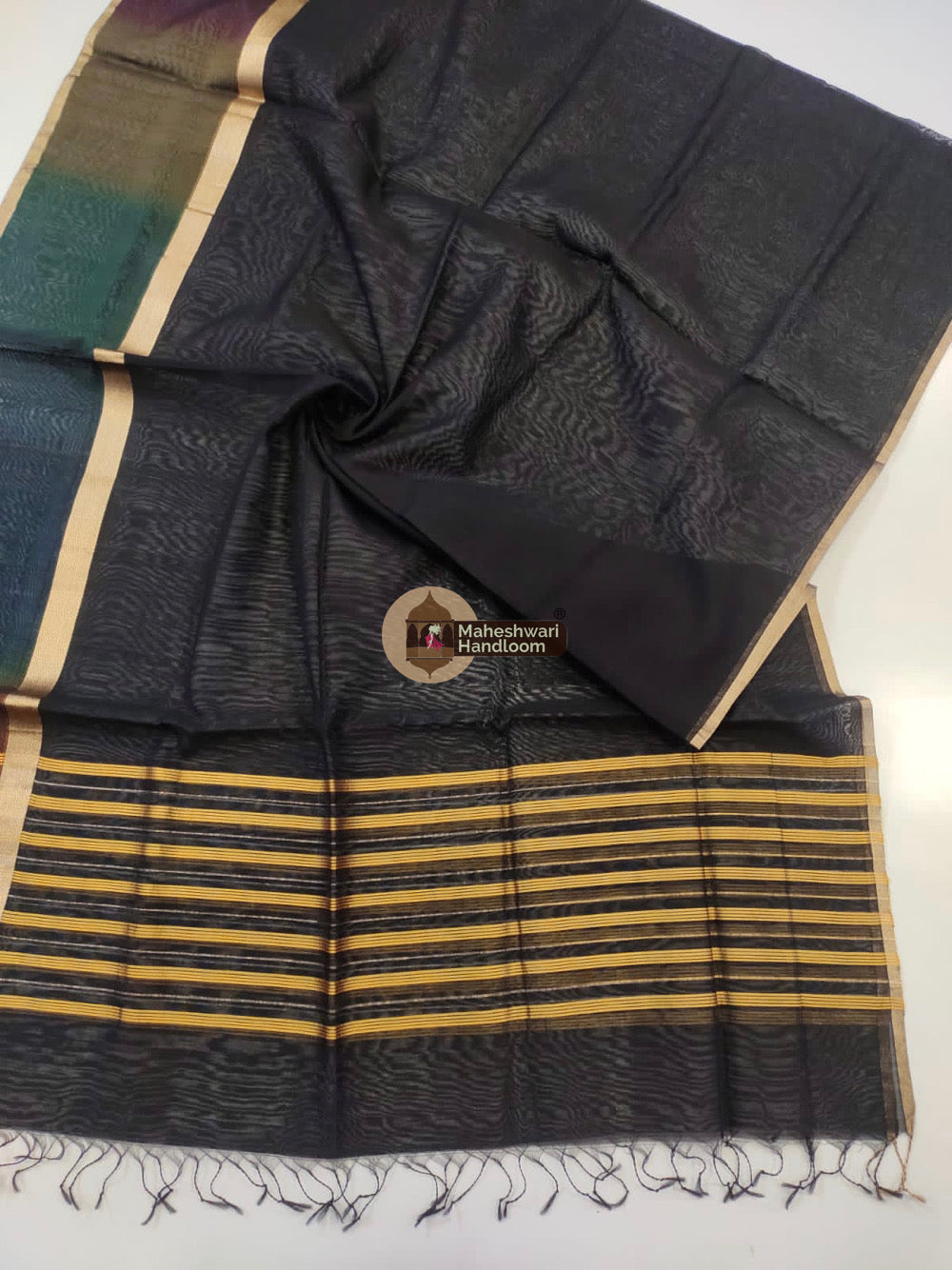 Maheshwari Black Silk Dupatta 