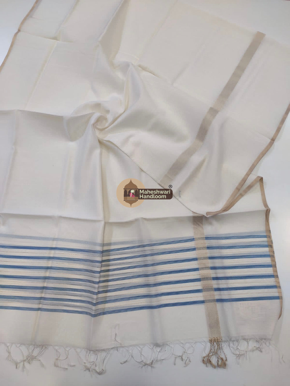 Maheshwari White Silk Dupatta 