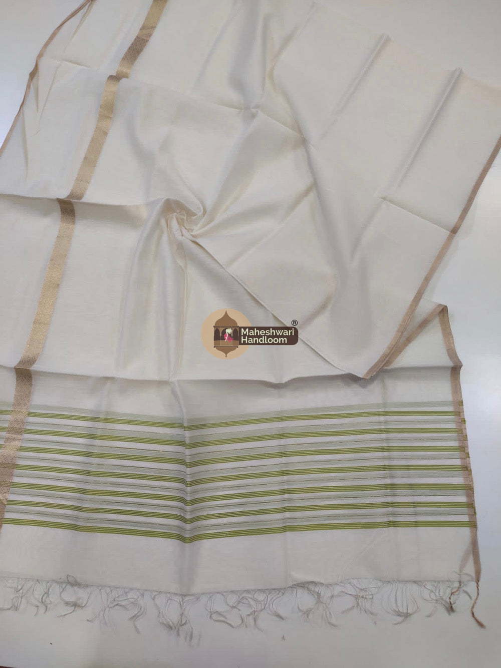 Maheshwari White Silk Dupatta