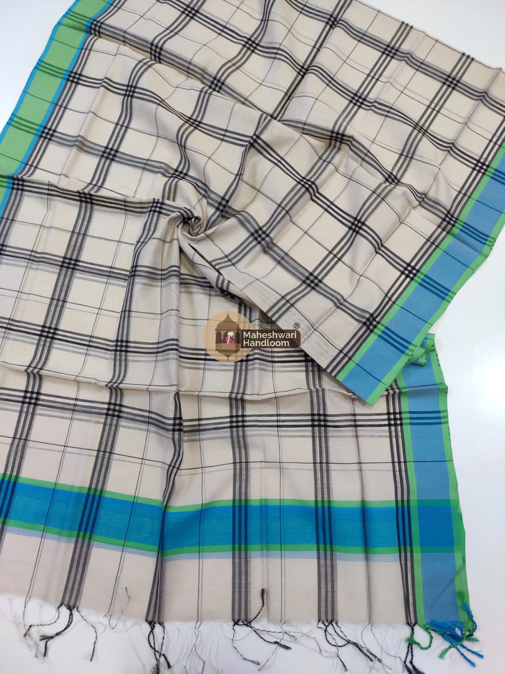 Maheshwari Off White Silk Dupatta - 01
