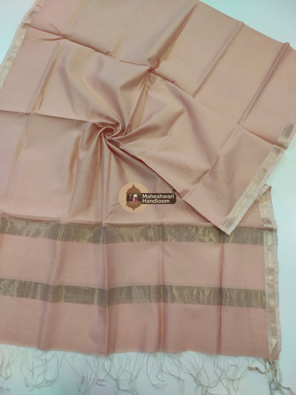 Maheshwari Peach Silk Dupatta -02