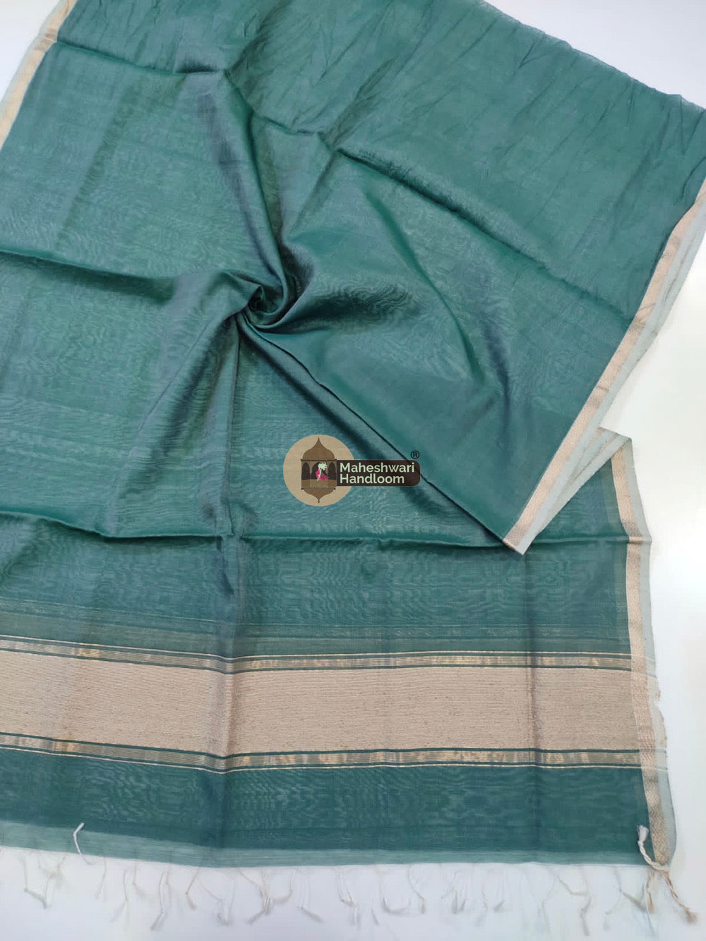 Maheshwari Sage Green Silk Dupatta 