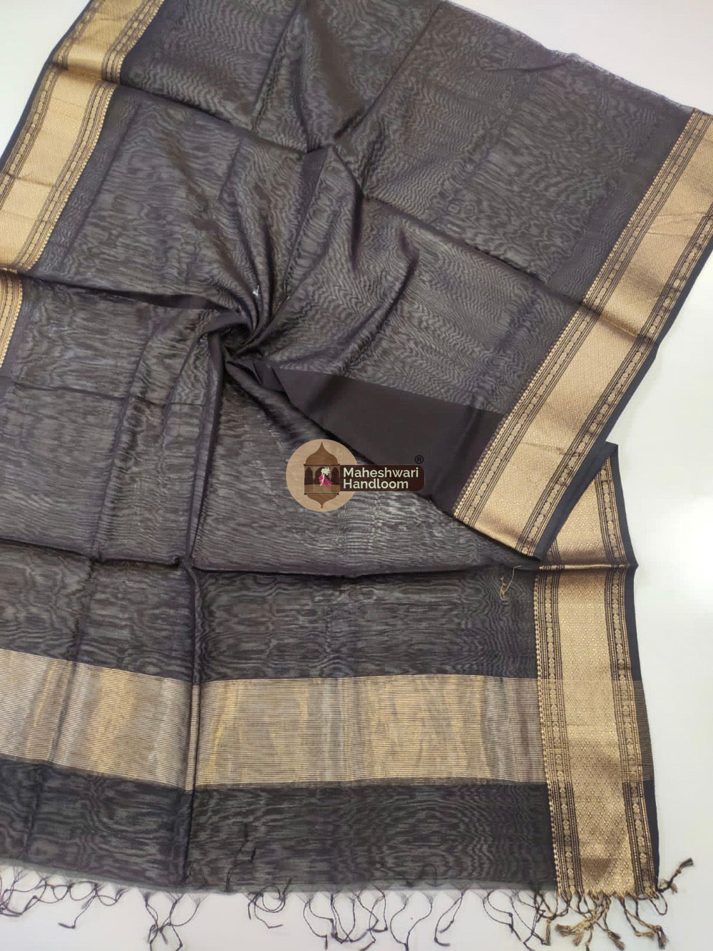 Maheshwari Black Silk Dupatta 
