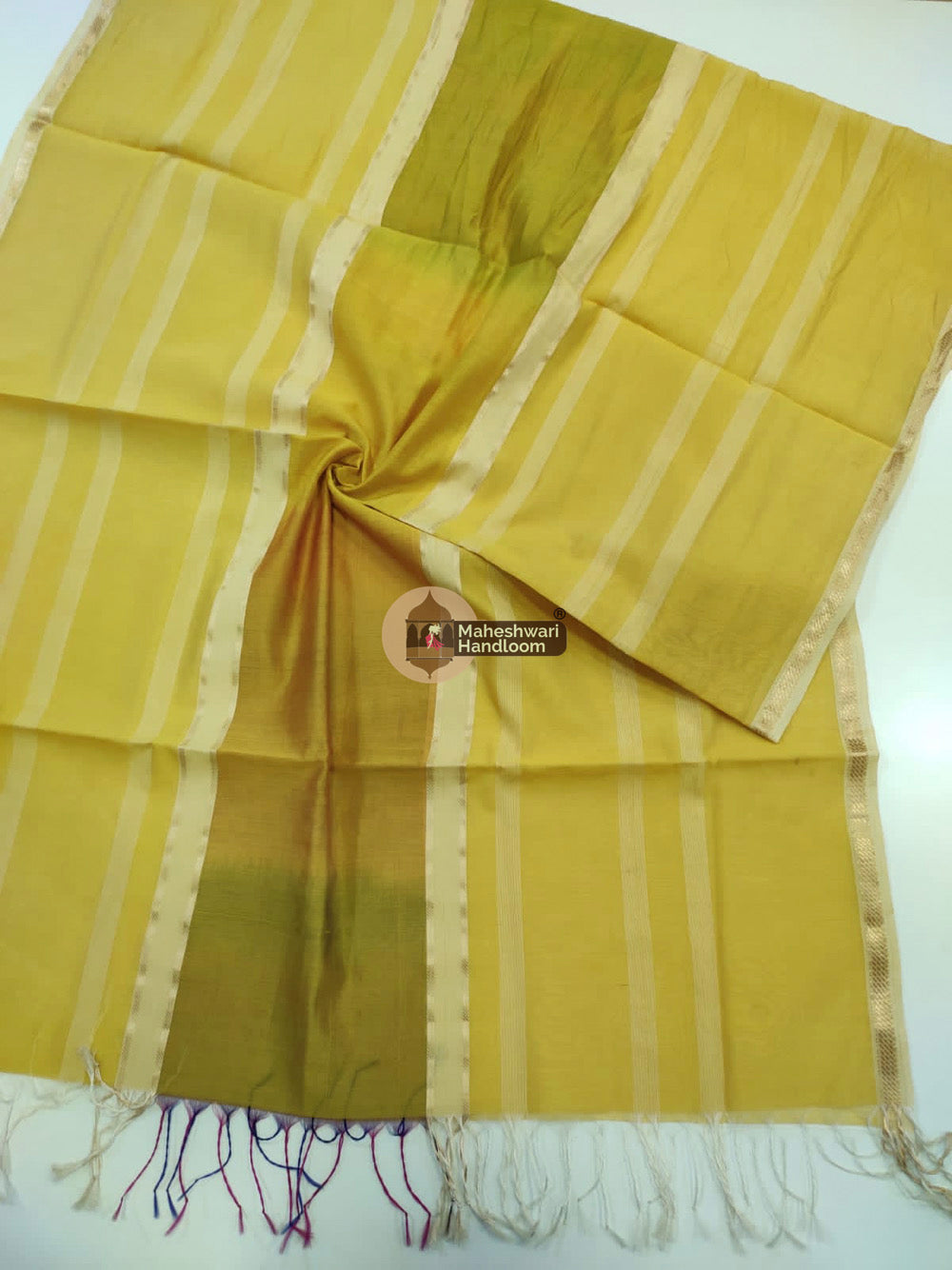 Maheshwari Yellow Silk Dupatta 