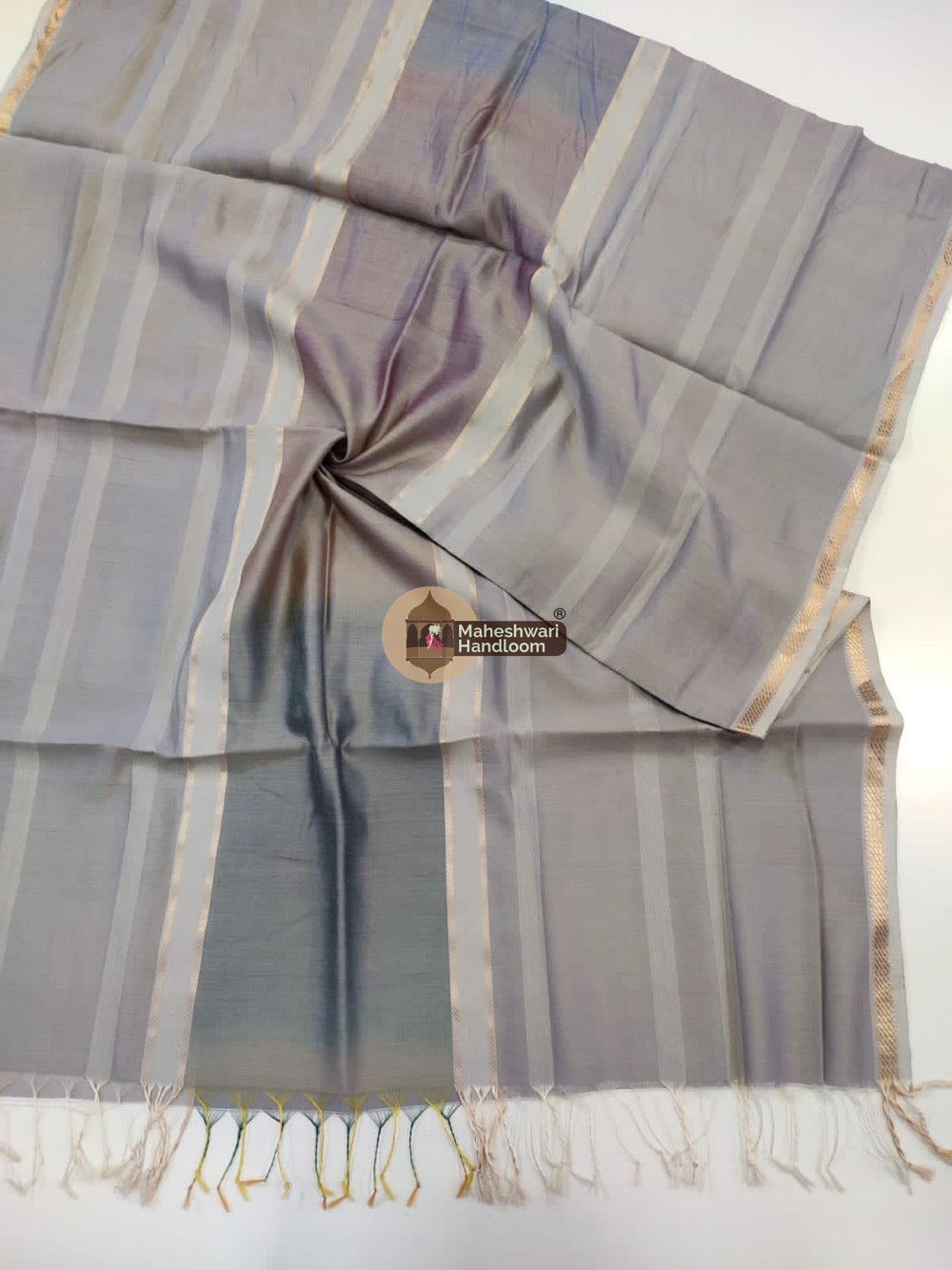 Maheshwari Grey Silk Dupatta