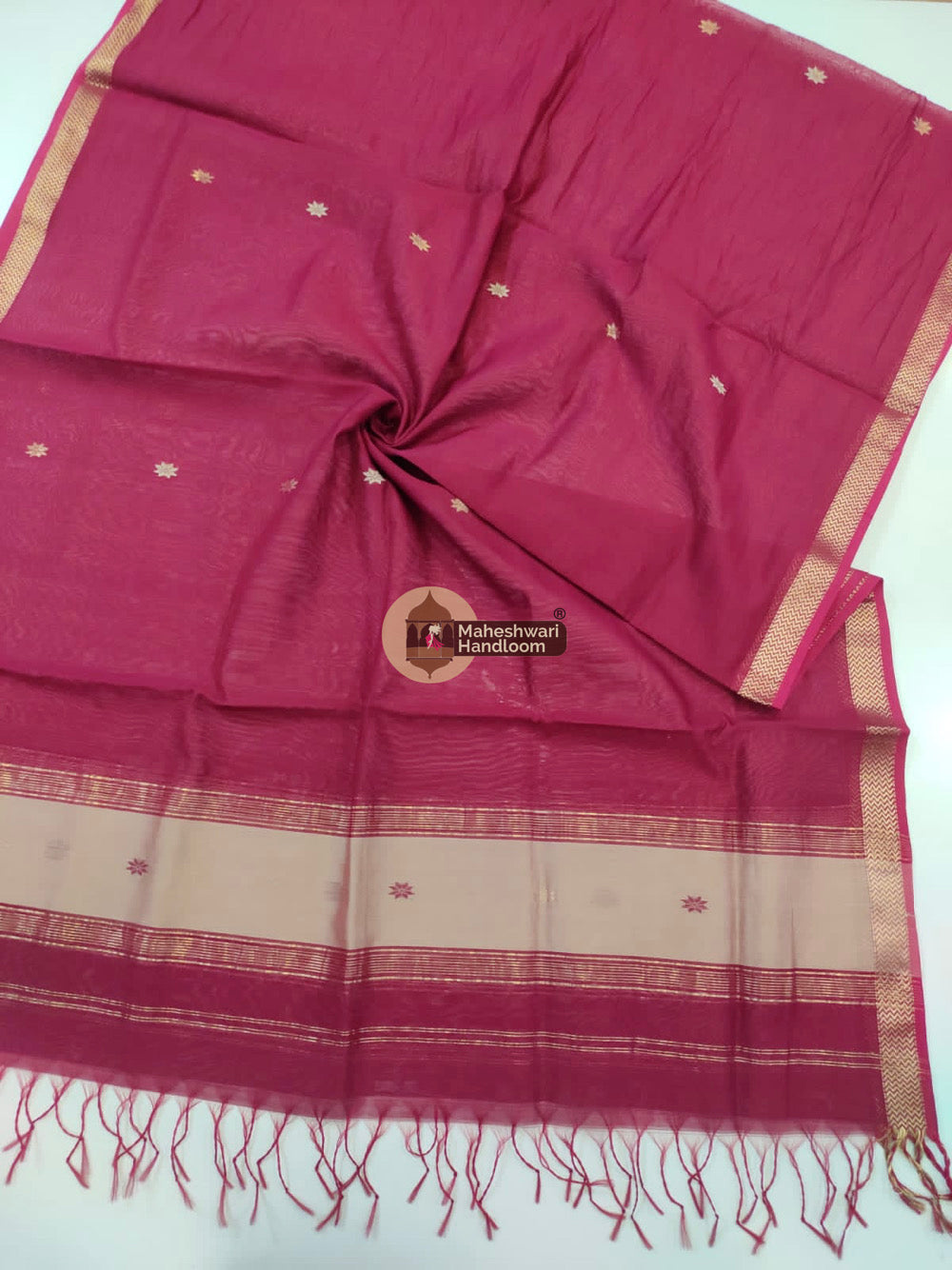 Maheshwari Magenta Pink Silk Dupatta