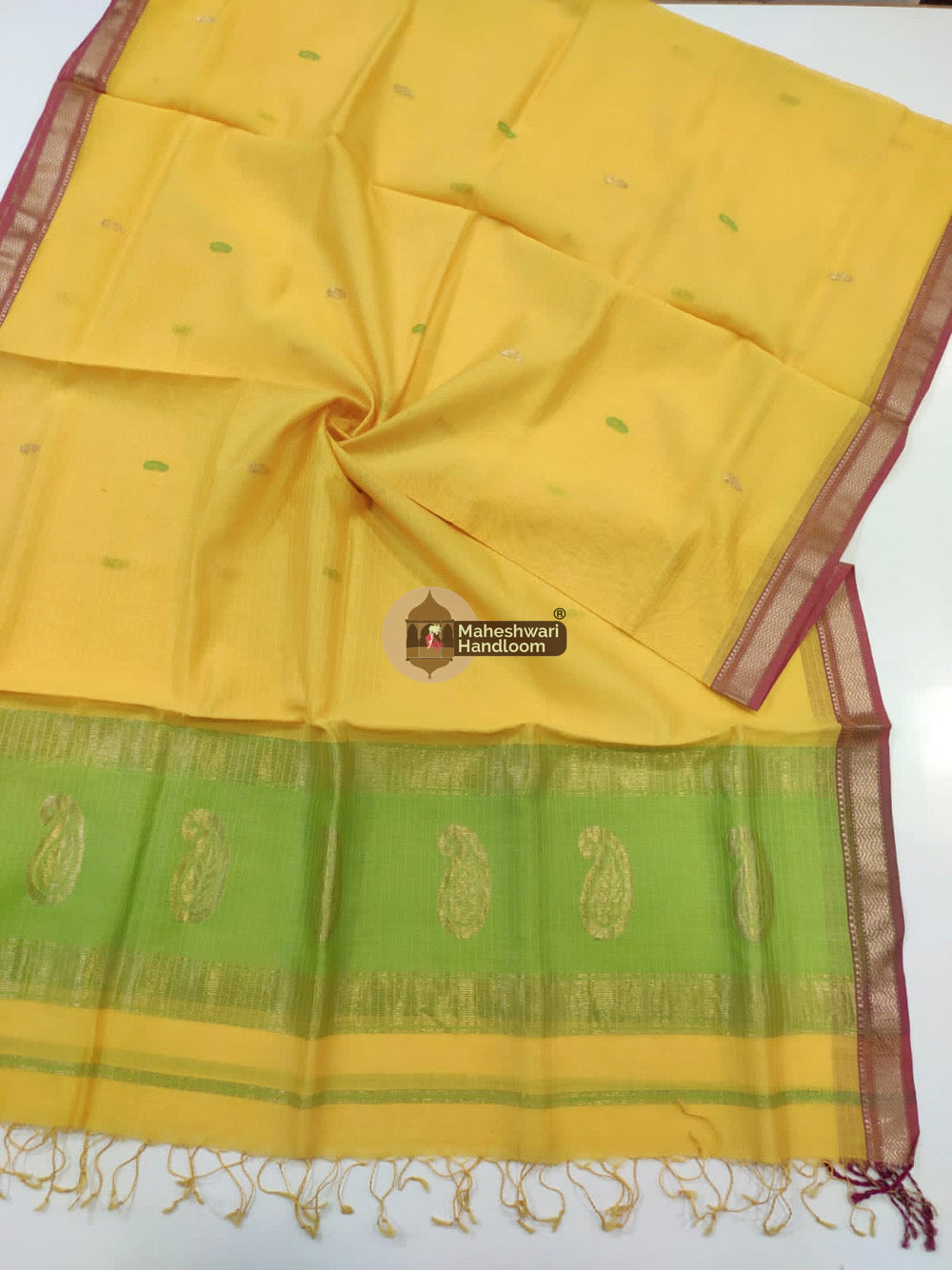 Maheshwari Lemon Yellow Silk Dupatta