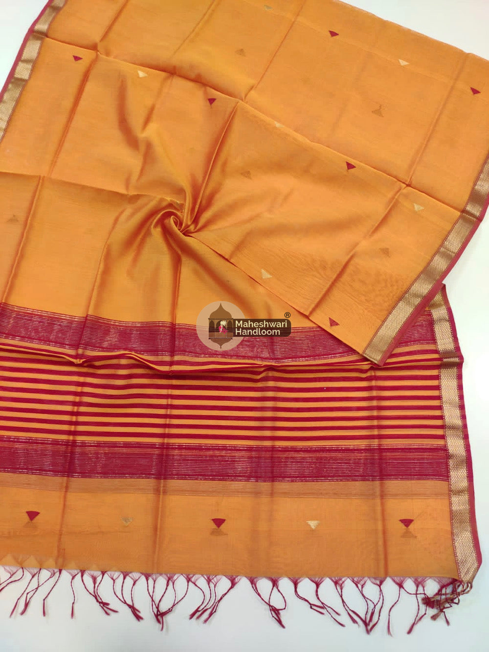 Maheshwari Orange Silk Dupatta