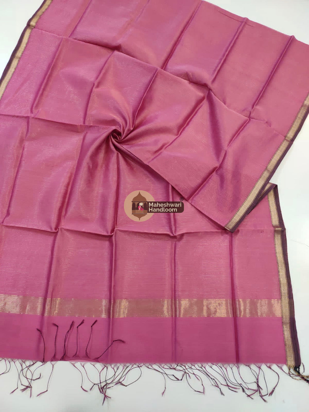 Maheshwari Pink Silk Dupatta 