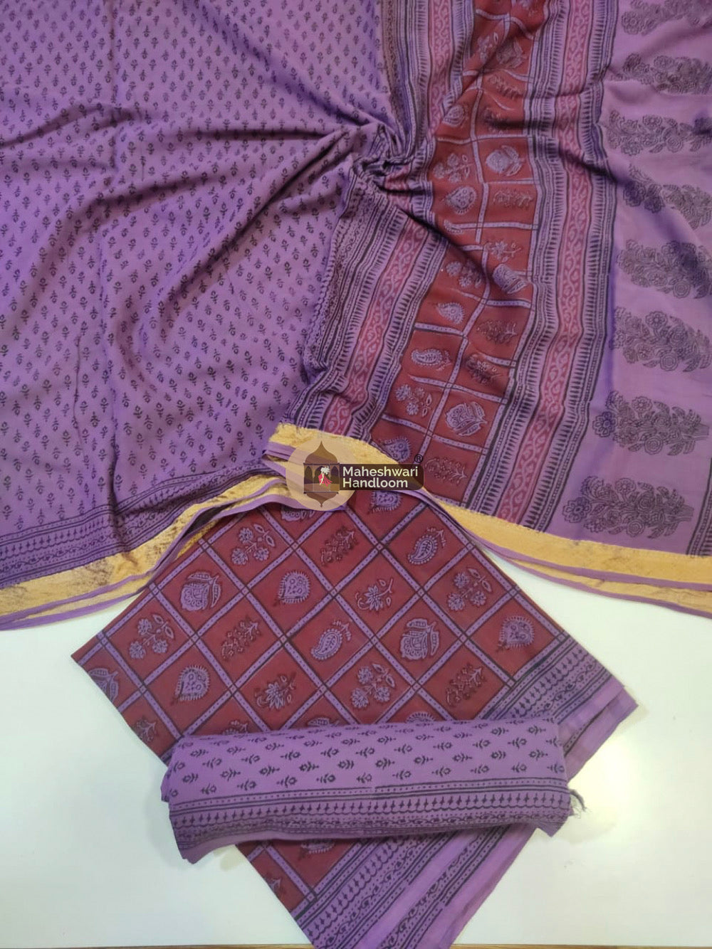 Purple Bagh Print Cotton Suit set 