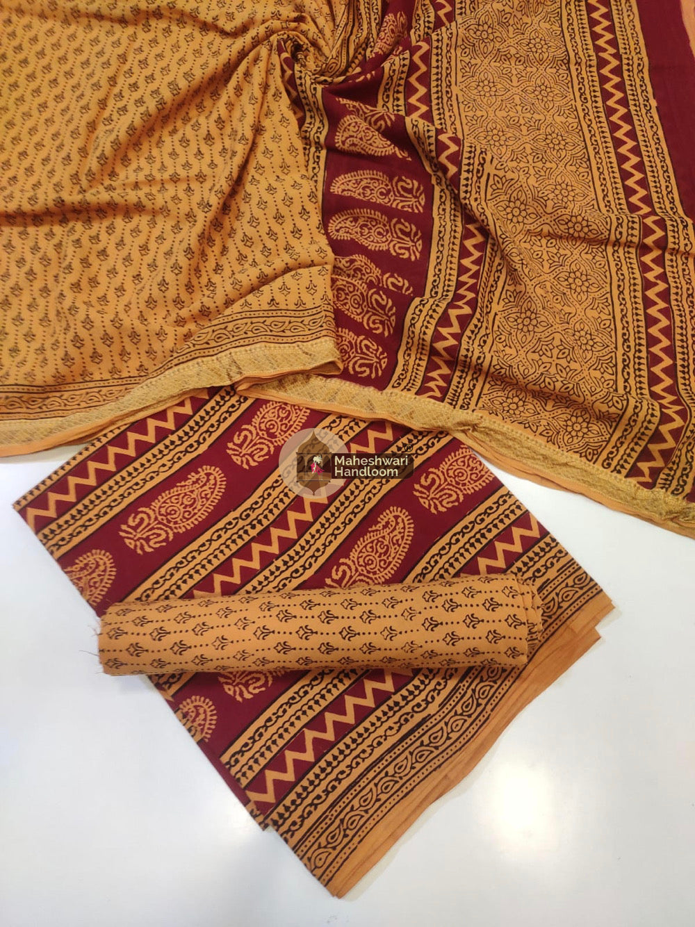 Yellow Red Bagh Print Cotton Suit set