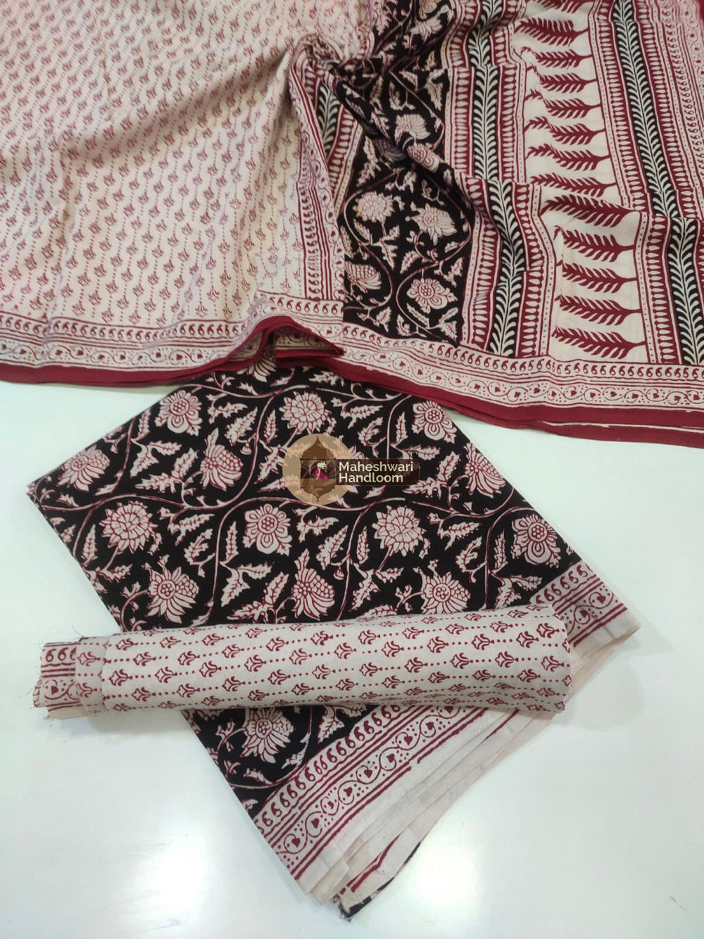 Black White Bagh Print Cotton Suit set 