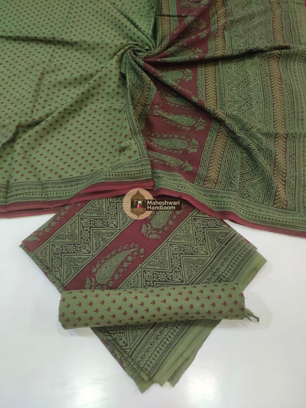 Green Bagh Print Cotton Suit set