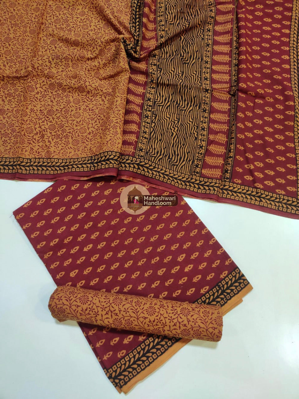 Red Yellow Bagh Print Cotton Suit set