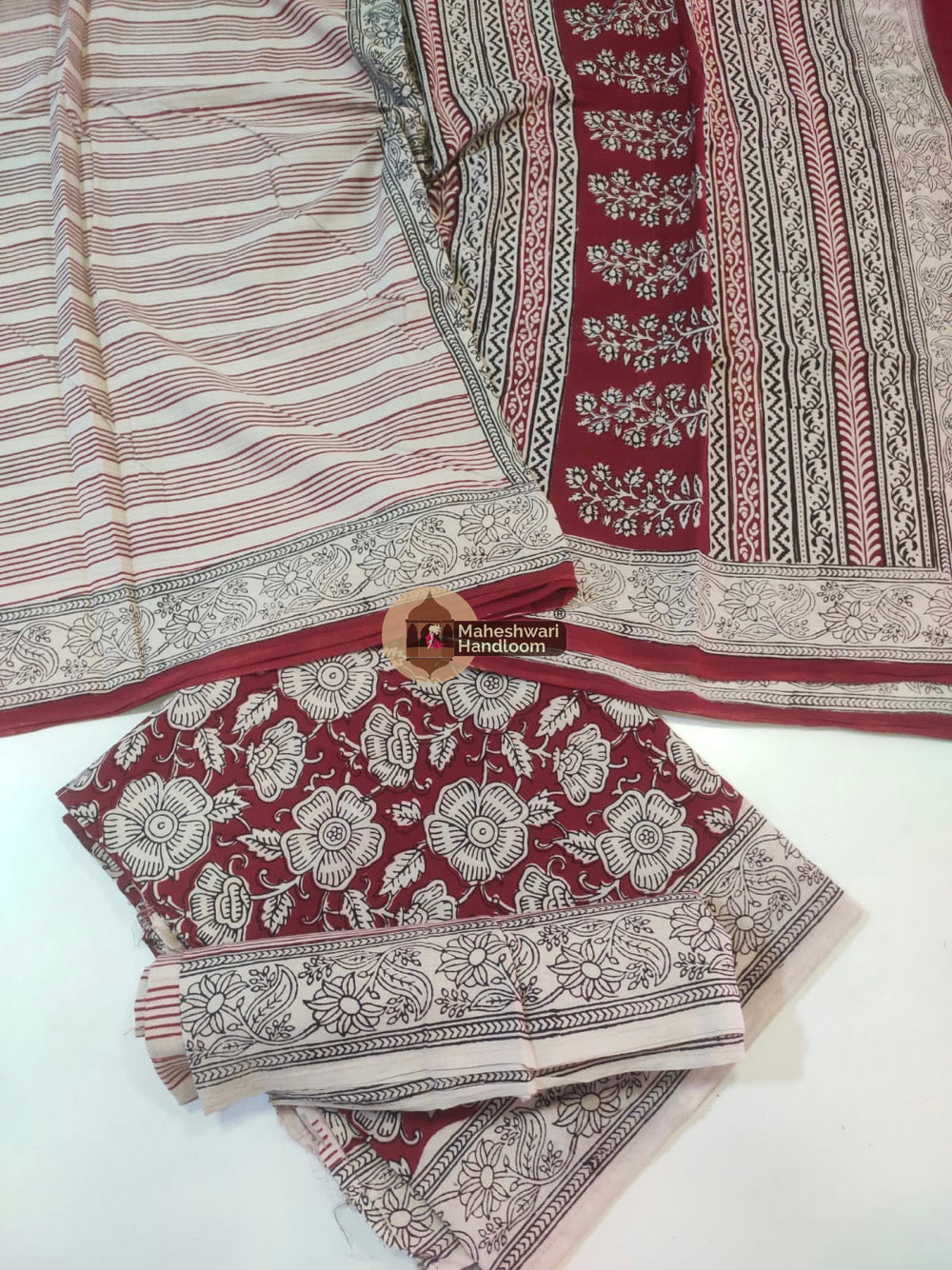 Red White Bagh Print Cotton Suit set