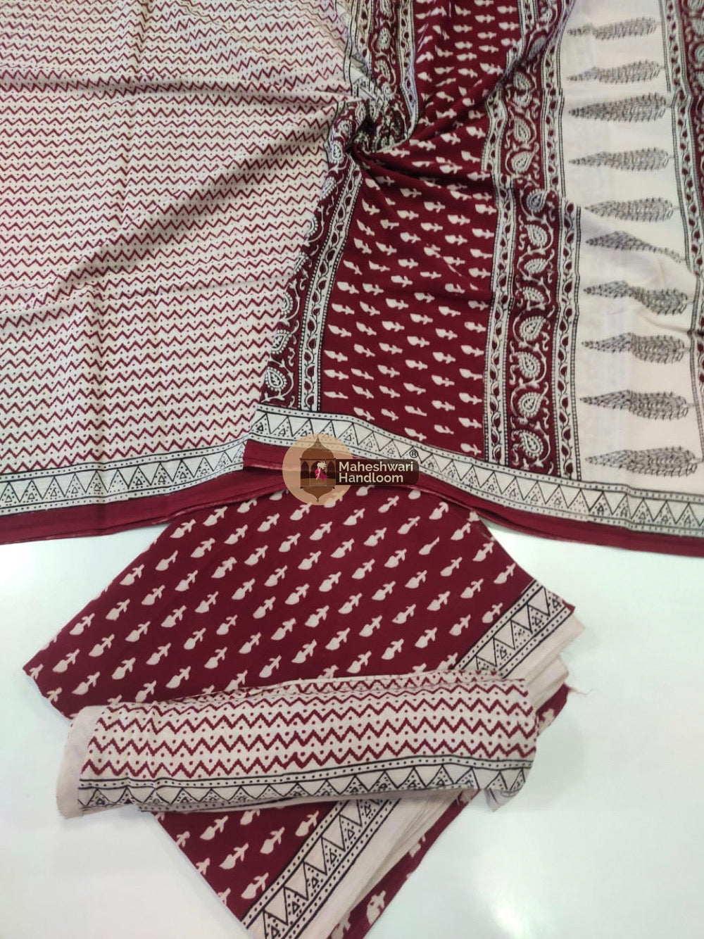 Red White Bagh Print Cotton Suit set