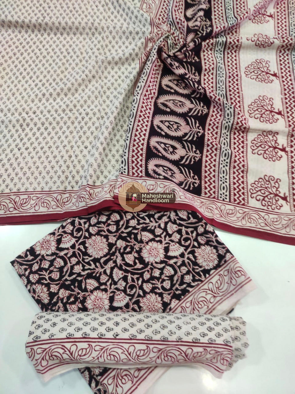 Black White Bagh Print Cotton Suit set
