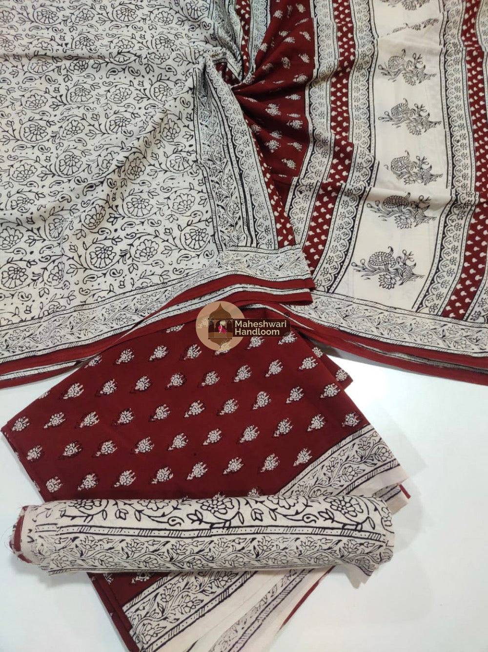 Red White Bagh Print Cotton Suit set