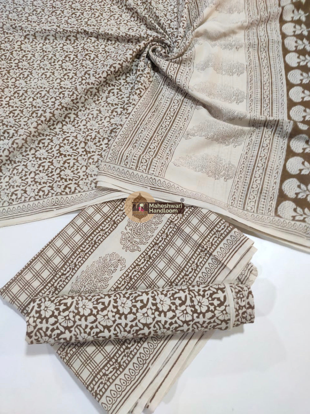 Black White Bagh Print Cotton Suit set