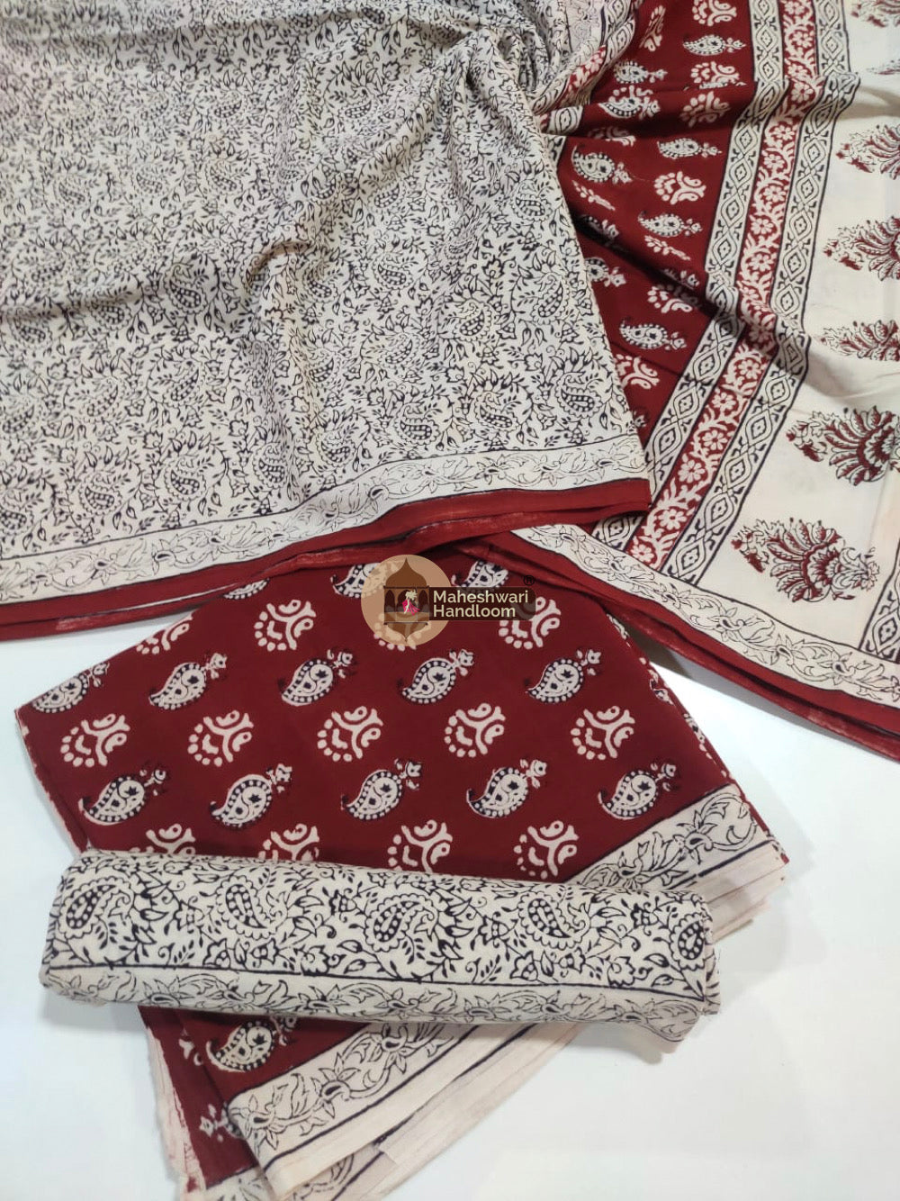 Red White Bagh Print Cotton Suit set 