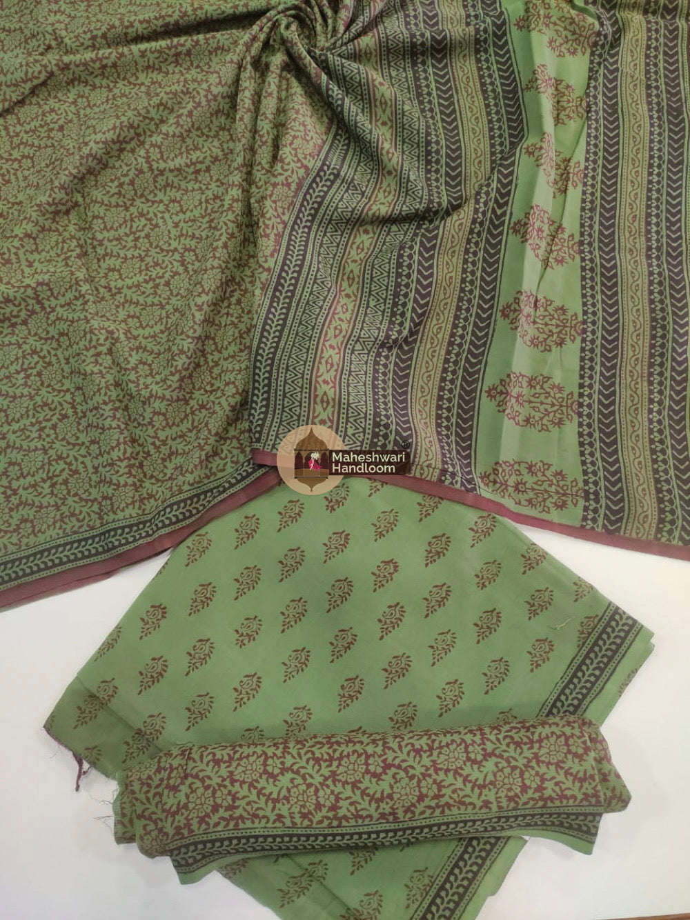 Green Bagh Print Cotton Suit set 