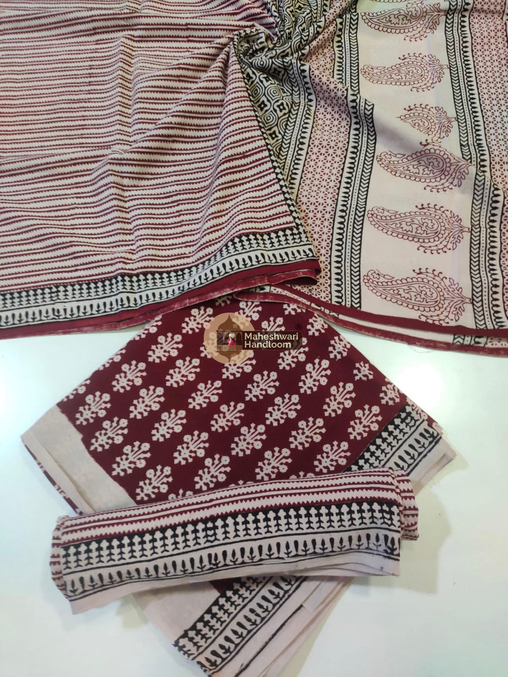 Red White Bagh Print Cotton Suit set